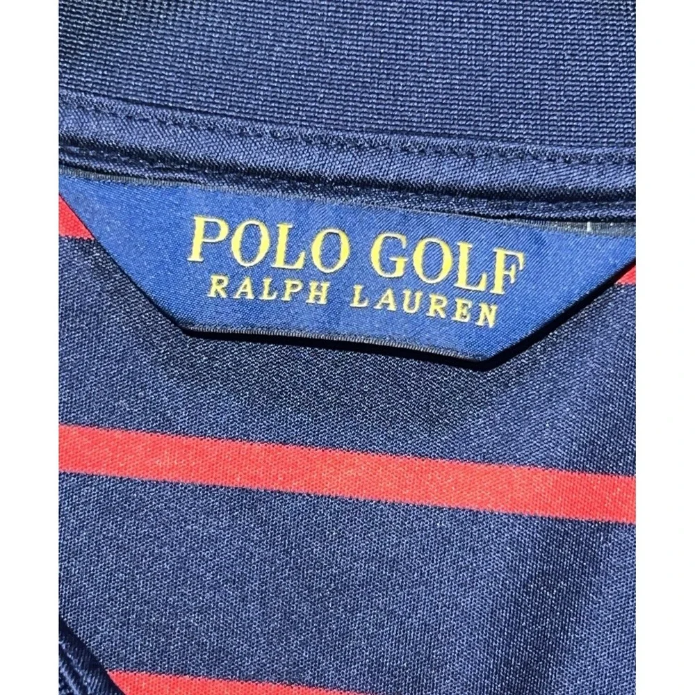 Polo Golf Ralph Lauren Mens XL Red Blue Striped Polo Shinning Rock Logo Preppy